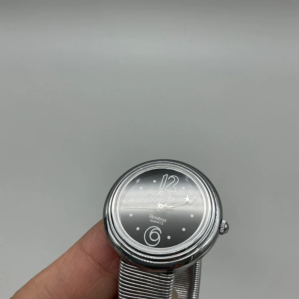 Vintage Armitron Slinky Womens Watch 29mm Black Dial Silver Tone New Battery